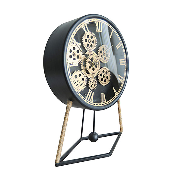 Borough Wharf Analog Metal Mechanical Tabletop Clock in Black/Gold